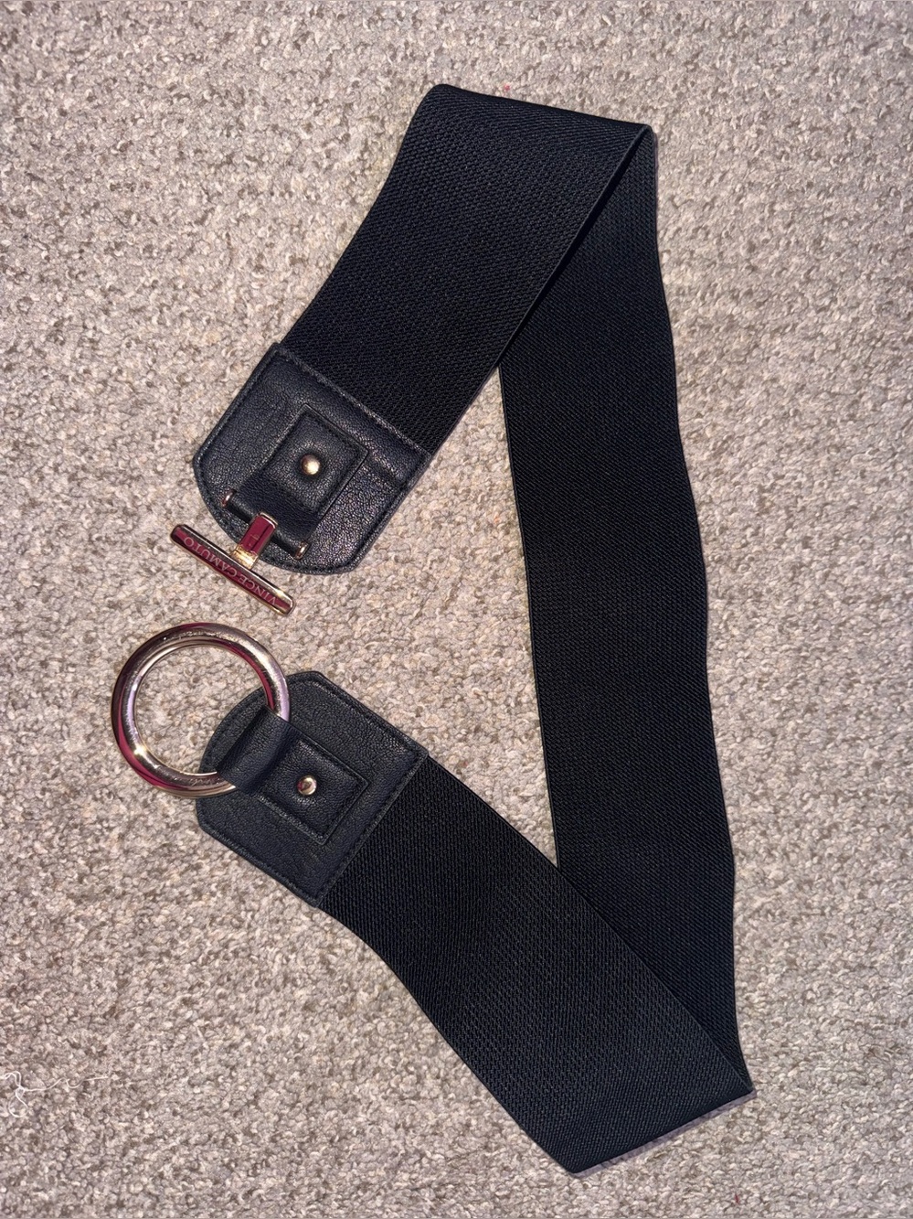 Wide Black Elastic Men’s Belt with Metal O-Ring Closure